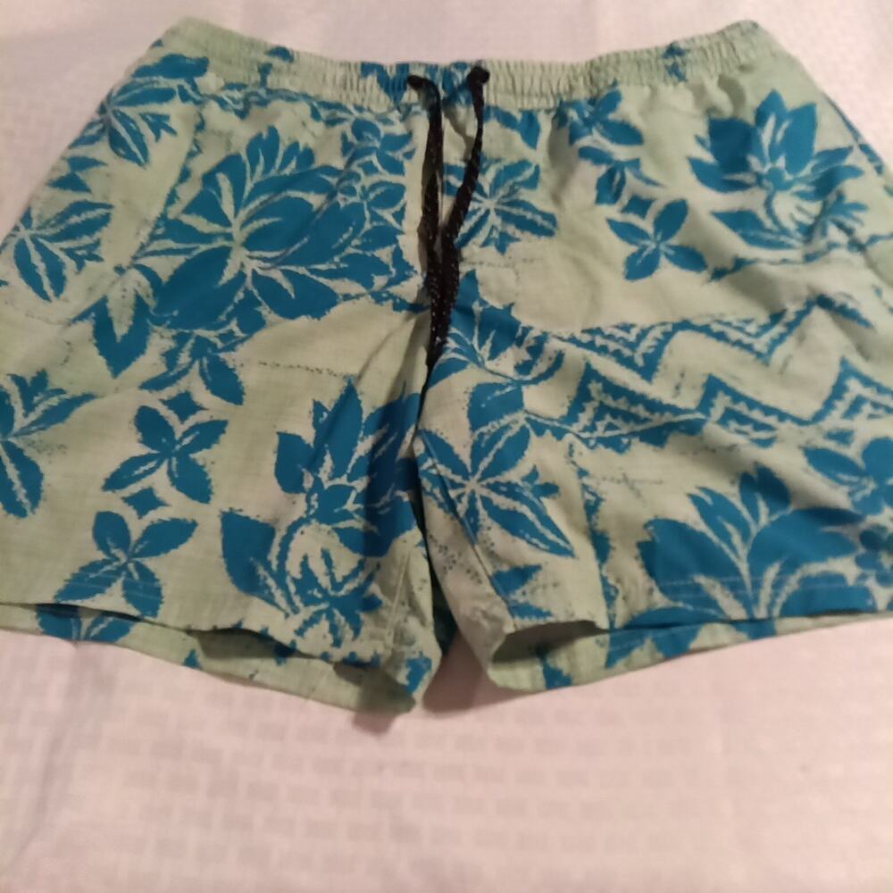Quicksilver Waterman Swim Trunks Mens XL Green Hawaiian Lined Bathing Suit Mens